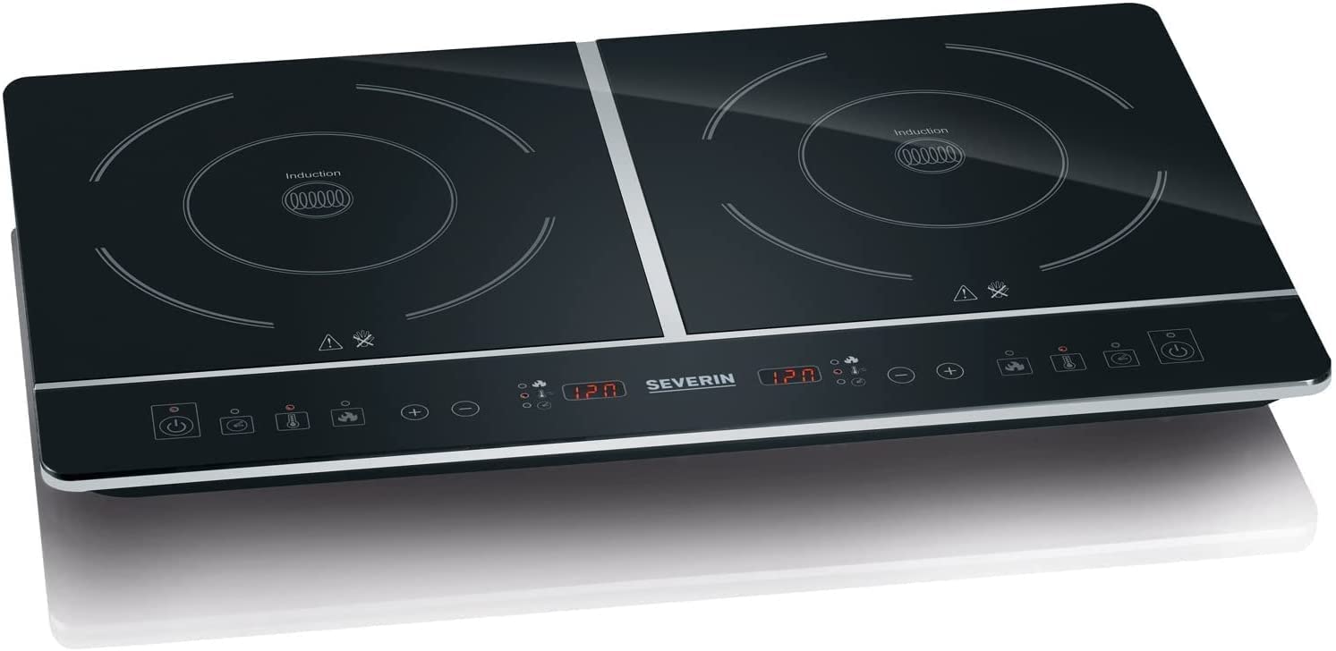 SEVERIN Doppel Kochplatte Induktion für Küche, Büro oder Camping, Hochwertige Herdplatte, Campingkocher für zwei Töpfe, schwarz, 3.400 W, DK 1031 Single Doppelkochplatte